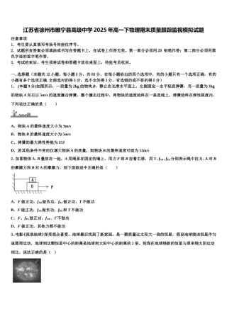 江苏省徐州市睢宁县高级中学2025年高一下物理期末质量跟踪监视模拟试题含解析