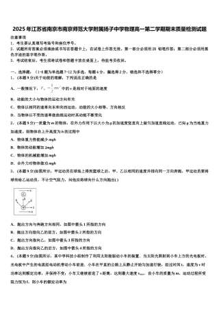2025年江苏省南京市南京师范大学附属扬子中学物理高一第二学期期末质量检测试题含解析