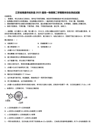 江苏省南通市如东县2025届高一物理第二学期期末综合测试试题含解析