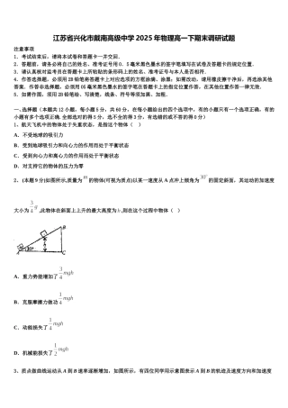 江苏省兴化市戴南高级中学2025年物理高一下期末调研试题含解析