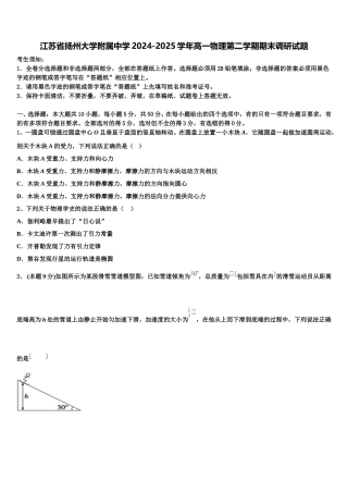 江苏省扬州大学附属中学2024-2025学年高一物理第二学期期末调研试题含解析