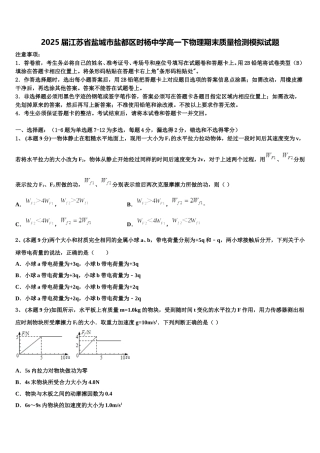2025届江苏省盐城市盐都区时杨中学高一下物理期末质量检测模拟试题含解析