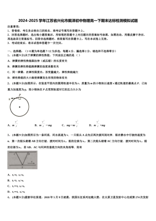 2024-2025学年江苏省兴化市戴泽初中物理高一下期末达标检测模拟试题含解析