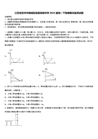 江苏省苏州市相城区陆慕高级中学2025届高一下物理期末监测试题含解析