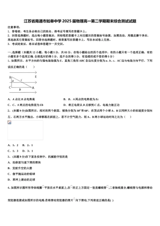 江苏省南通市如皋中学2025届物理高一第二学期期末综合测试试题含解析