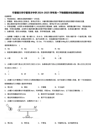 宁夏银川市宁夏育才中学2024-2025学年高一下物理期末检测模拟试题含解析