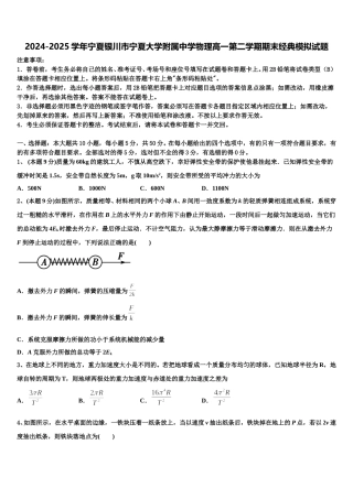 2024-2025学年宁夏银川市宁夏大学附属中学物理高一第二学期期末经典模拟试题含解析
