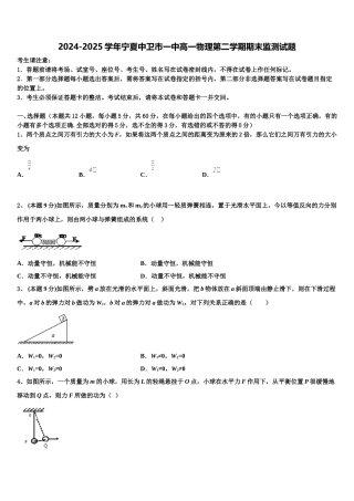 2024-2025学年宁夏中卫市一中高一物理第二学期期末监测试题含解析