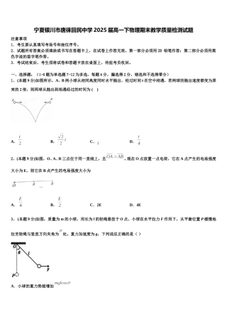 宁夏银川市唐徕回民中学2025届高一下物理期末教学质量检测试题含解析