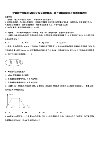 宁夏育才中学勤行校区2025届物理高一第二学期期末综合测试模拟试题含解析