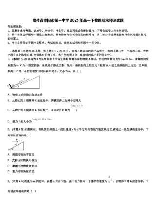 贵州省贵阳市第一中学2025年高一下物理期末预测试题含解析