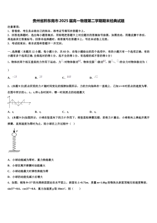 贵州省黔东南市2025届高一物理第二学期期末经典试题含解析