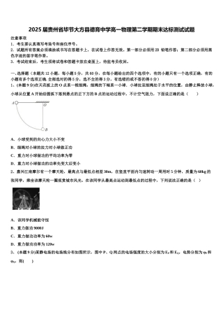 2025届贵州省毕节大方县德育中学高一物理第二学期期末达标测试试题含解析