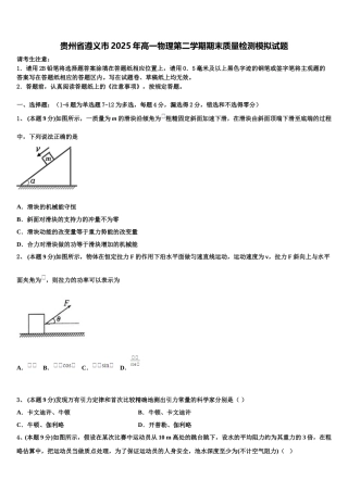 贵州省遵义市2025年高一物理第二学期期末质量检测模拟试题含解析