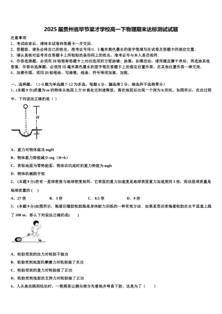 2025届贵州省毕节梁才学校高一下物理期末达标测试试题含解析