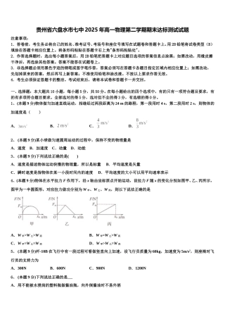 贵州省六盘水市七中2025年高一物理第二学期期末达标测试试题含解析