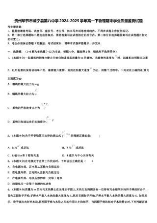 贵州毕节市威宁县第八中学2024-2025学年高一下物理期末学业质量监测试题含解析
