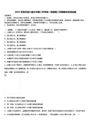 2025年贵州省六盘水市第二中学高一物理第二学期期末检测试题含解析