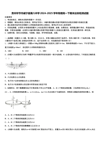 贵州毕节市威宁县第八中学2024-2025学年物理高一下期末达标检测试题含解析