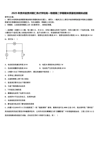 2025年贵州省贵州铜仁伟才学校高一物理第二学期期末质量检测模拟试题含解析