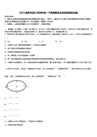 2025届贵州省仁怀四中高一下物理期末达标检测模拟试题含解析