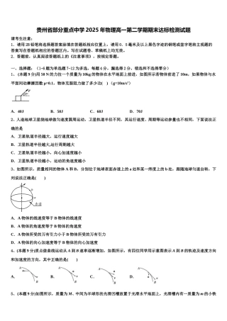 贵州省部分重点中学2025年物理高一第二学期期末达标检测试题含解析