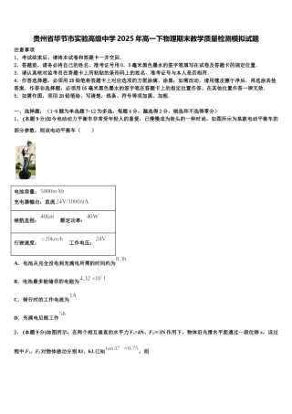 贵州省毕节市实验高级中学2025年高一下物理期末教学质量检测模拟试题含解析
