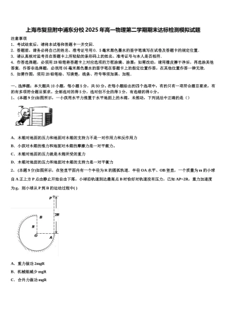 上海市复旦附中浦东分校2025年高一物理第二学期期末达标检测模拟试题含解析