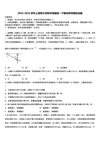 2024-2025学年上海师大学附中物理高一下期末联考模拟试题含解析