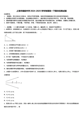 上海市储能中学2024-2025学年物理高一下期末经典试题含解析