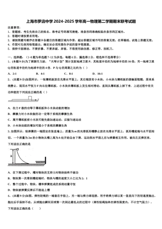 上海市罗店中学2024-2025学年高一物理第二学期期末联考试题含解析