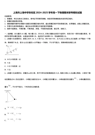 上海市上海中学东校区2024-2025学年高一下物理期末联考模拟试题含解析