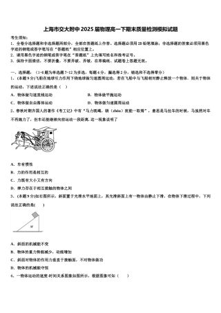 上海市交大附中2025届物理高一下期末质量检测模拟试题含解析