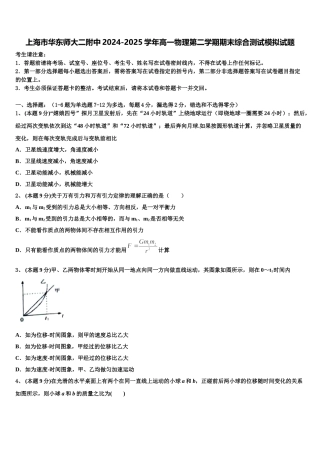 上海市华东师大二附中2024-2025学年高一物理第二学期期末综合测试模拟试题含解析