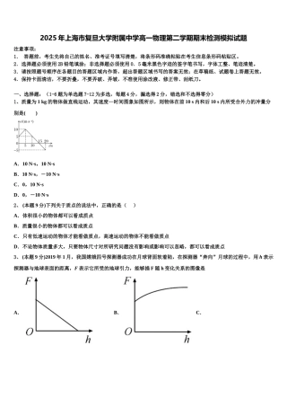 2025年上海市复旦大学附属中学高一物理第二学期期末检测模拟试题含解析