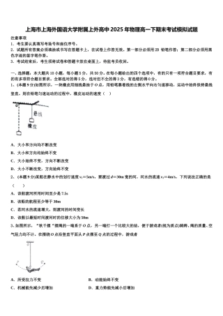 上海市上海外国语大学附属上外高中2025年物理高一下期末考试模拟试题含解析
