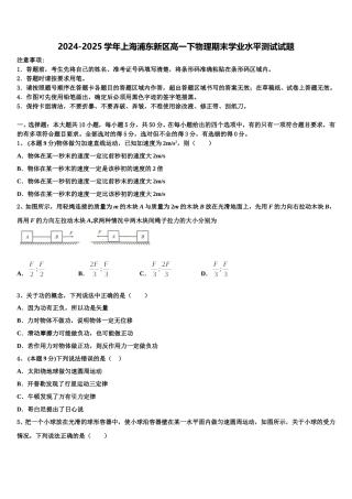 2024-2025学年上海浦东新区高一下物理期末学业水平测试试题含解析