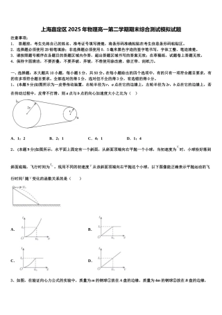 上海嘉定区2025年物理高一第二学期期末综合测试模拟试题含解析