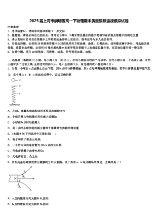 2025届上海市崇明区高一下物理期末质量跟踪监视模拟试题含解析