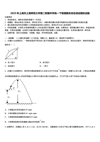 2025年上海市上海师范大学第二附属中学高一下物理期末综合测试模拟试题含解析