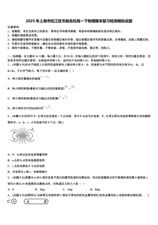 2025年上海市松江区市级名校高一下物理期末复习检测模拟试题含解析