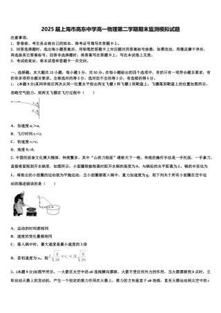 2025届上海市高东中学高一物理第二学期期末监测模拟试题含解析