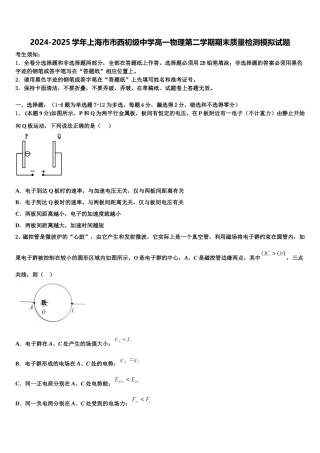 2024-2025学年上海市市西初级中学高一物理第二学期期末质量检测模拟试题含解析