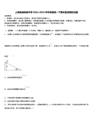 上海杨浦高级中学2024-2025学年物理高一下期末监测模拟试题含解析