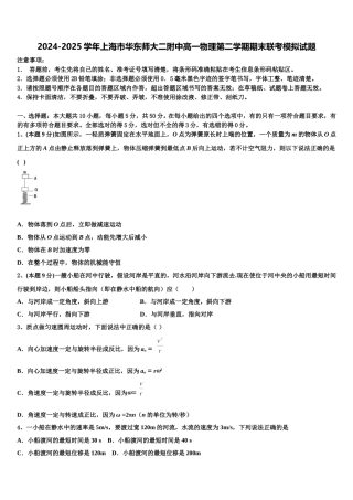 2024-2025学年上海市华东师大二附中高一物理第二学期期末联考模拟试题含解析