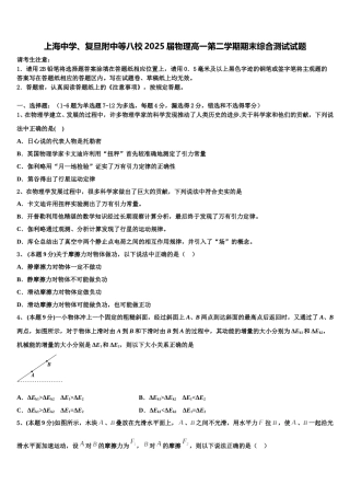 上海中学、复旦附中等八校2025届物理高一第二学期期末综合测试试题含解析