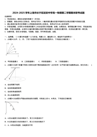 2024-2025学年上海市长宁区延安中学高一物理第二学期期末联考试题含解析