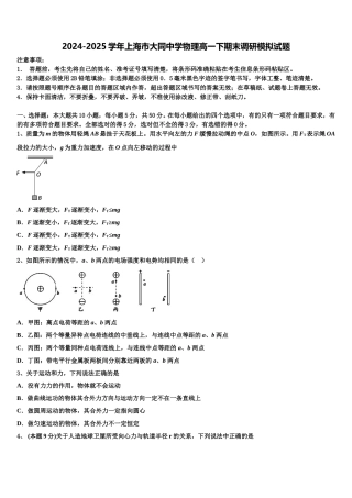2024-2025学年上海市大同中学物理高一下期末调研模拟试题含解析