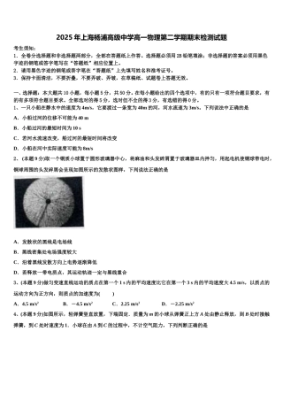 2025年上海杨浦高级中学高一物理第二学期期末检测试题含解析