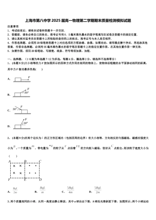 上海市第八中学2025届高一物理第二学期期末质量检测模拟试题含解析